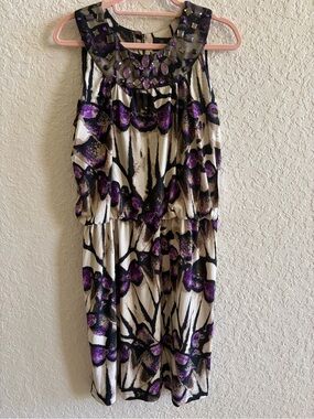 Embellished Purple Floral Print Sleeveless Dress